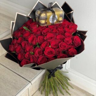 Perfect Pairing 60 Red Rose Bouquet and Ferrero Rocher