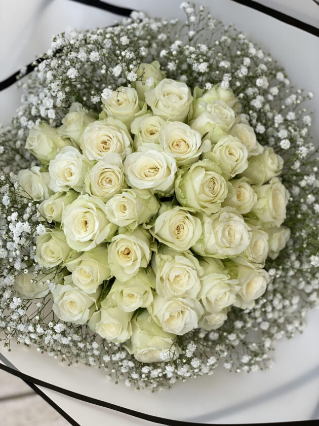 White Roses and Baby's Breath Bouquet