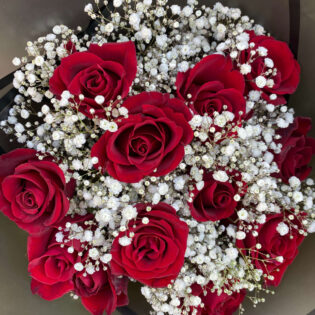 Red Roses and Baby's Breath Bouquet